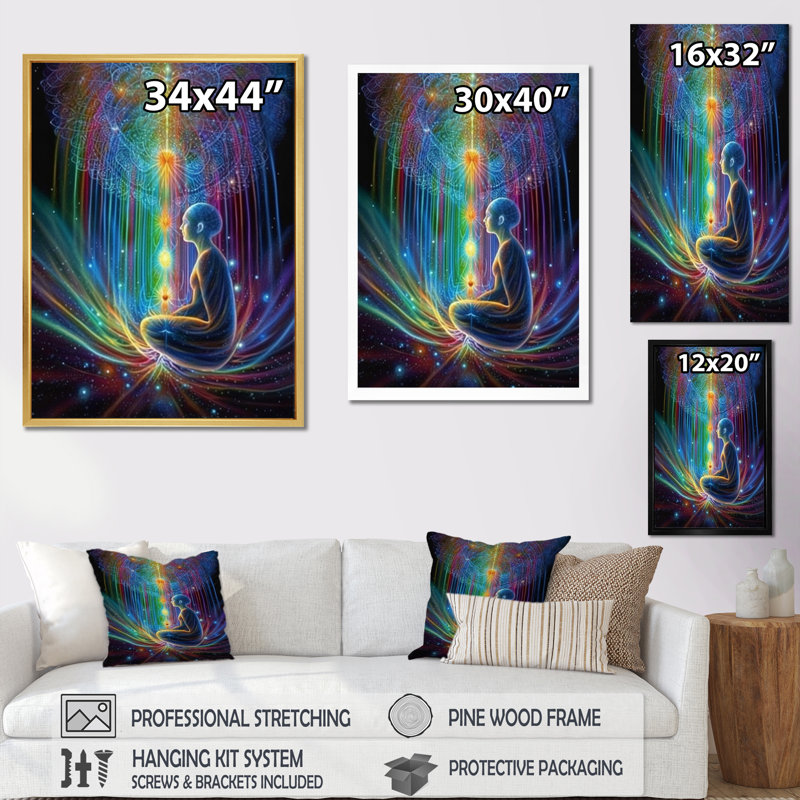 Iridiscent Rainbow Awakening - Imprimé, Cadre flottant noir, 44" H x 34" W