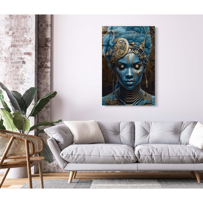 Décoration murale suspendue en acrylique femme bleue bleue, L 36 po x H 24 po