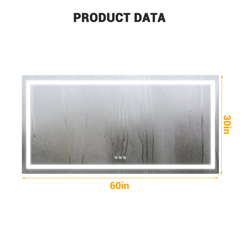 Miroir de salle de bain 60 po x 30 po à DEL avec rétroéclairage et éclairage frontal à 3 couleurs à intensité variable antibuée 3000K / 4000K / 6500K