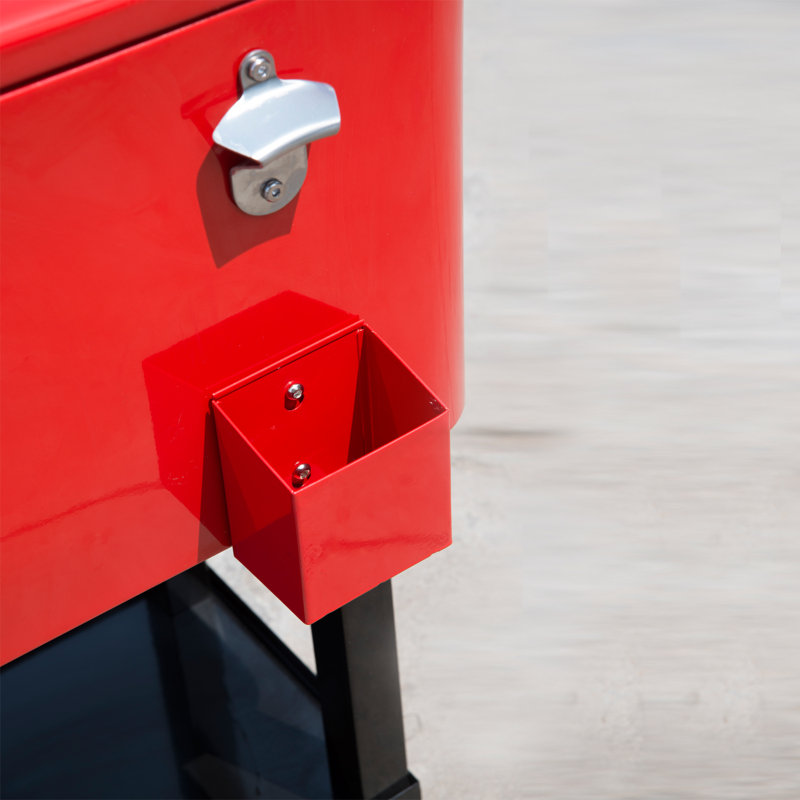 Ruby Red Metal Rolling Outdoor Cooler with Wheels