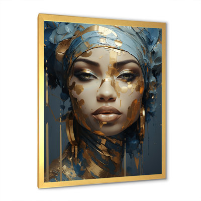 «Blue and Gold African Woman Portrait», art africain sur toile