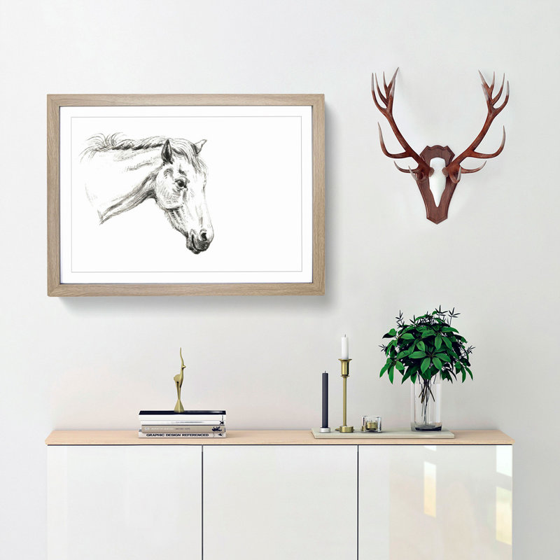 A Portrait of a Horse by Jean Bernard - Framed Print, 33cm H x 45cm W x 2cm D, Oak Framed