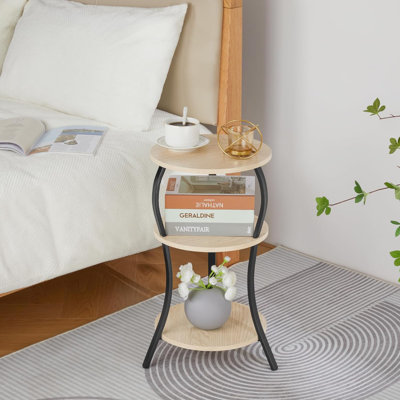 Table de bout ronde vintage à 3 niveaux avec rangement, table d'appoint compacte pour petits espaces