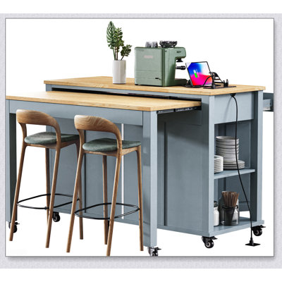 Îlot de cuisine extensible de 47 pouces avec rangement, prises de courant et conception mobile pour les cuisines modernes