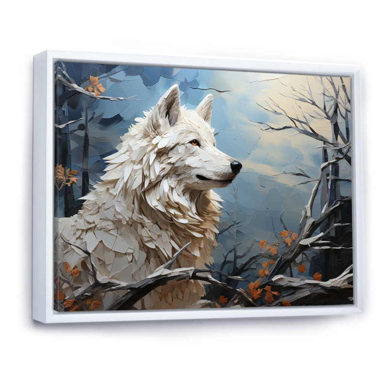 «Wolf Wolf In Winter Patchwork I», reproduction d'art sur toile, 34" H x 44" W, Cadre flottant blanc
