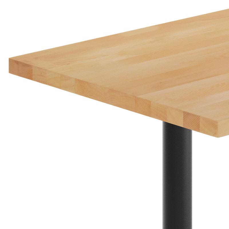 Plateau de table rectangulaire rectangulaire en bois massif avec base en T double barre, H 42 po x L 48 po x l 30 po, Noir