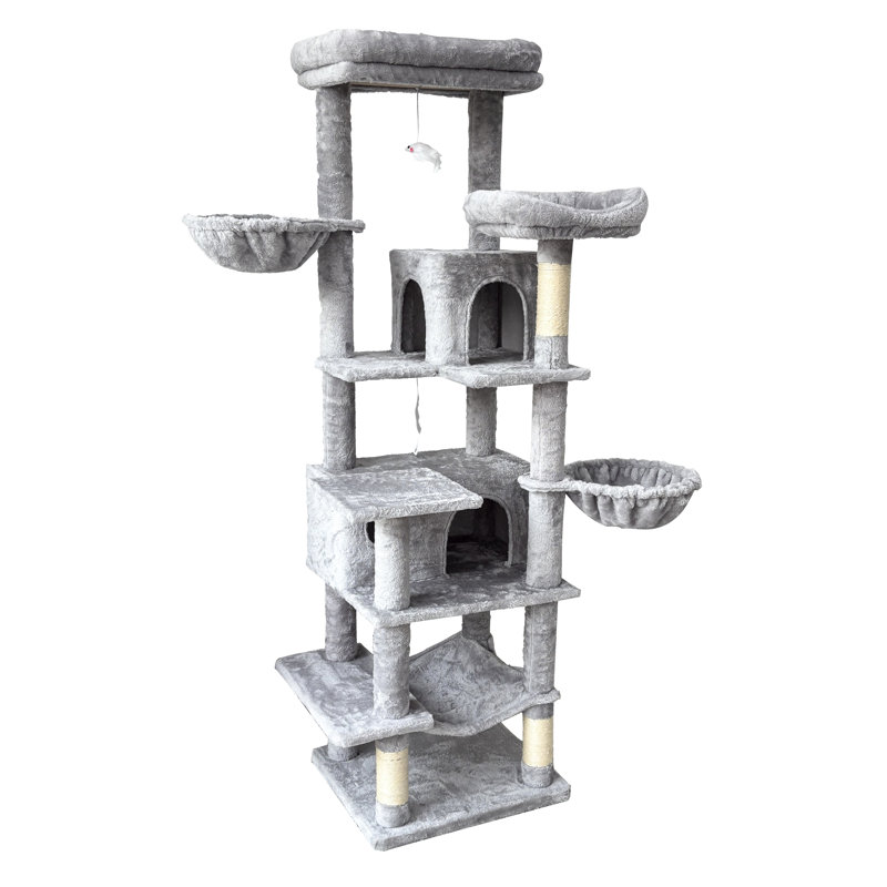 68 Inches Tall 6 - Level Beige Cat Tree With Washable Removable Cushions, Scratching Posts, Private Sleeping And Comfortable Lounging Hammocks, 20.21 In Depth, 18.16 Width For Multiple Feline
