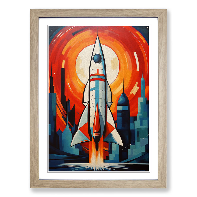 Rocket Constructivism - Single Picture Frame Print on Wood, Oak, 64cm H x 46cm W x 2cm D