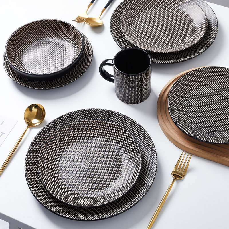 Stone Lain Daisy 32-Piece Dinnerware Set Stoneware, Brown/Black