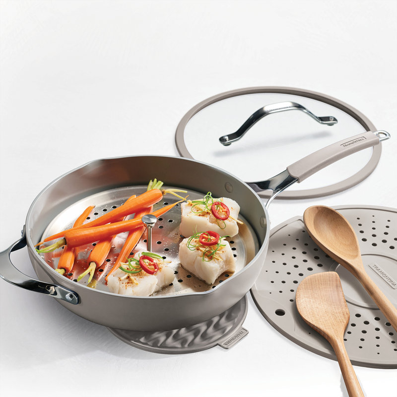 Aluminum Non-Stick Frying Pan Set, Beige