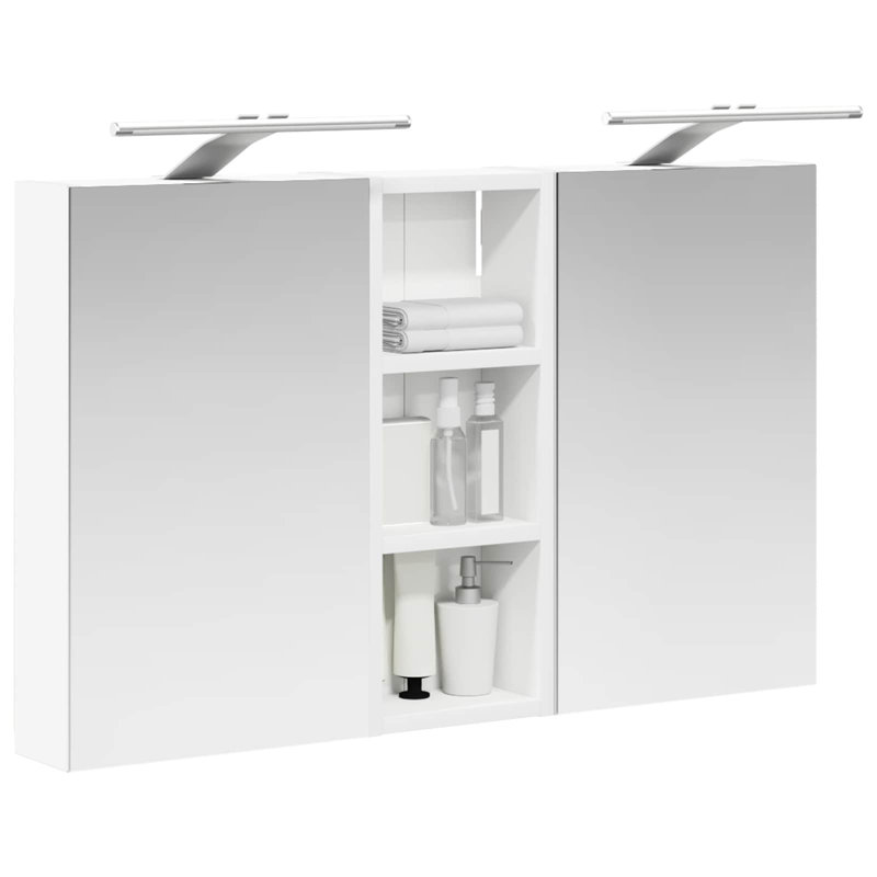 Mirrored Bathroom Cabinets with Mirror and 6, 50cmH x 80cmW x 10.5cmD, White