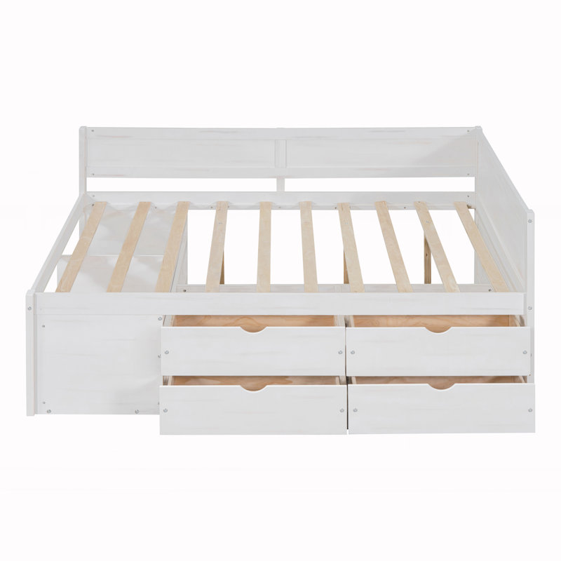Lit de jour double avec tiroirs et tablettes, Blanc