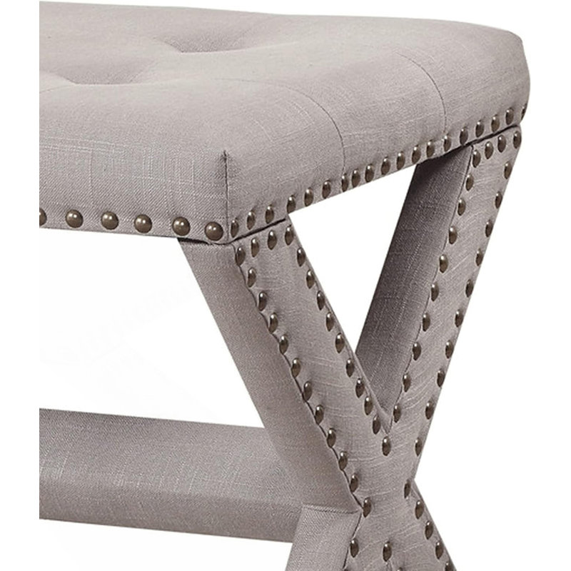 Banc d'appoint avec garniture cloutée, Gris