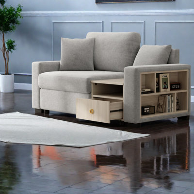 Modern Grey Chenille Sofa With Storage Armrest
