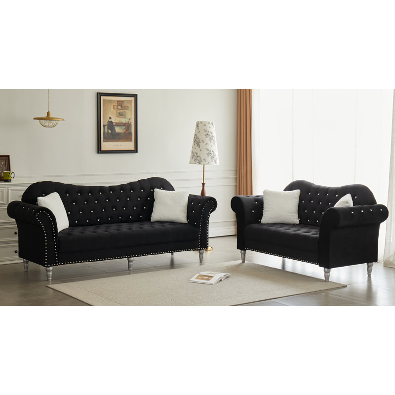 Ensemble de salon 2 pièces Kaula, Velours noir