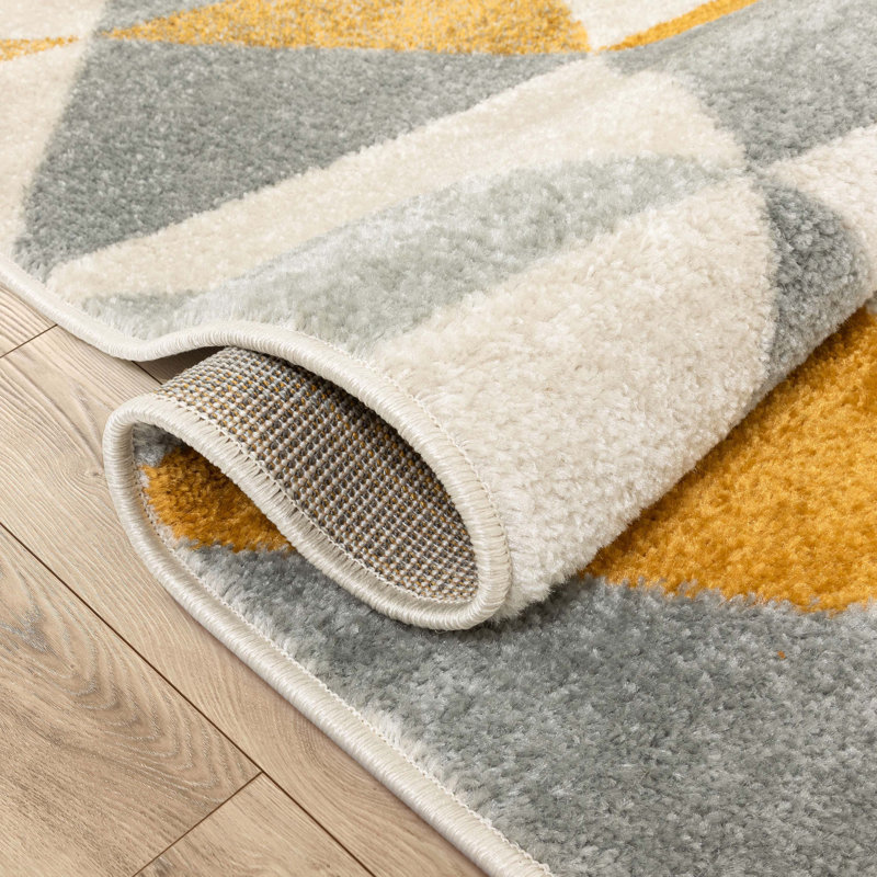 Rubino Modern Geometric White/Yellow Area Rug, Rectangle 3'11" x 5'3"