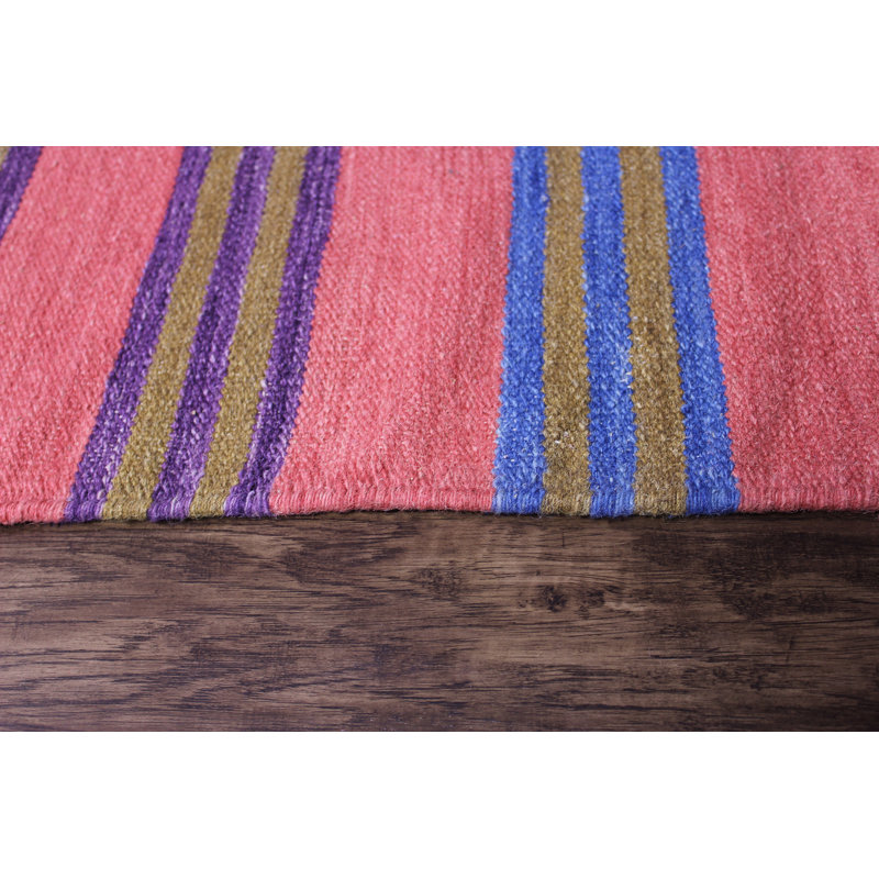 Tapis rose / bleu en laine tissé à la main Patridge, Rectangle 2 pi x 3 pi