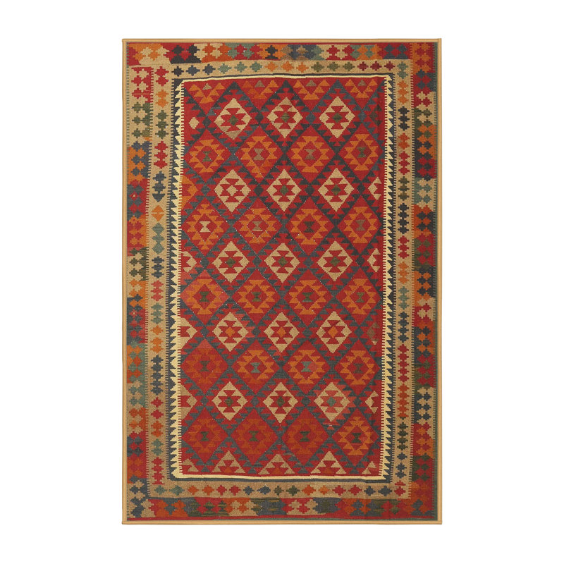 Tapis traditionnel rouge / beige, Rectangle 2 pi x 5 pi