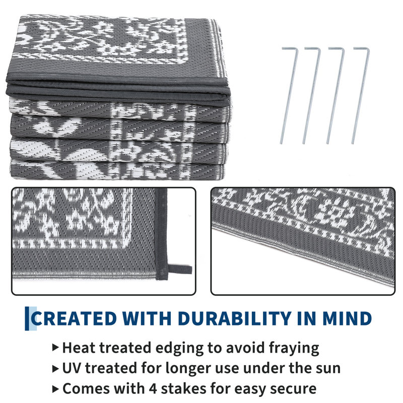 Reversible Outdoor Area Rug, Waterproof, Easy Clean, UV Resistant Patio Mat, Washable Garden Carpet for Beach, Porch, Backyard