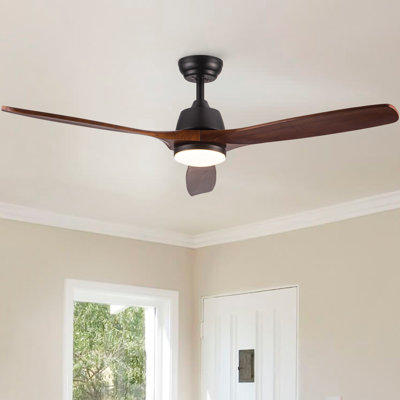 52 inch Black Farmhouse Ceiling Fan with Light, 6 Speeds Reversoble Solid Wood Blades,DC Motor, Remote & Wall Control for Bedroom,Living Dining Room.