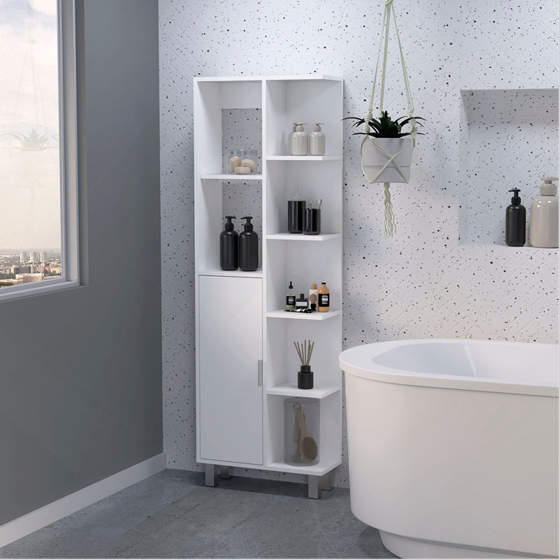 Armoire à linge, avec 1 porte et 9 tablettes, blanc