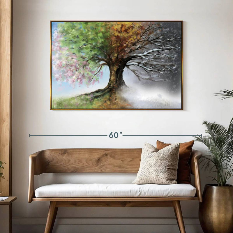 Quatre saisons, 46 po x 31 po, Cadre flottant doré