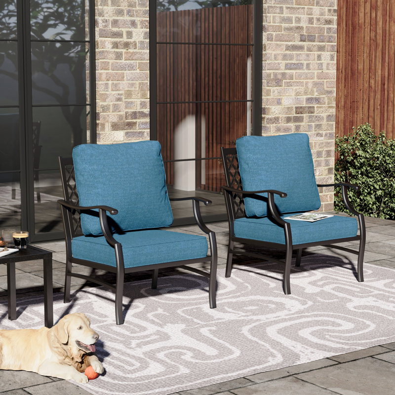 Chaise de patio en métal avec coussins Argirios (ensemble de 2), Bleu denim