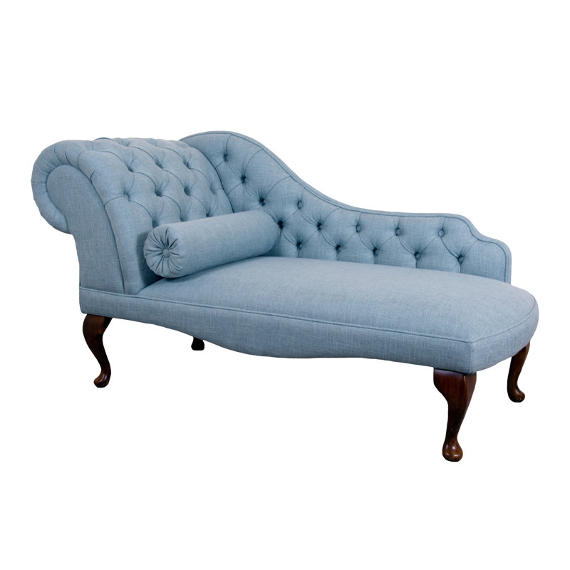 Loretta Upholstered Chaise Lounge, Bacio Hessian, Right-Hand Chaise, Mahogany