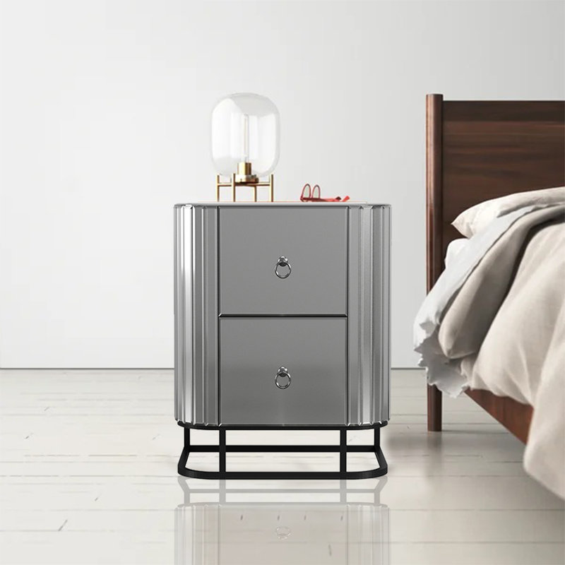 Table de chevet 2 tiroirs Derita, gris