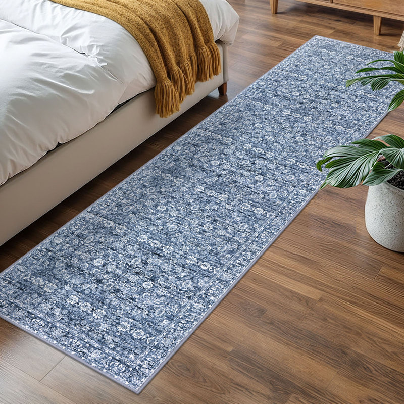 Blue Area Rugs Washable Rug for Living Room Bedroom Rug with Rubber Backing, Runner 2' x 7'