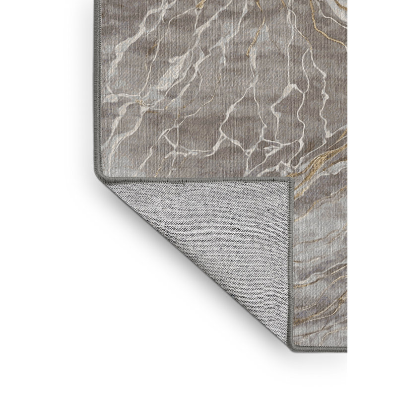 Machine Washable Gray Area Rug, Round 4'