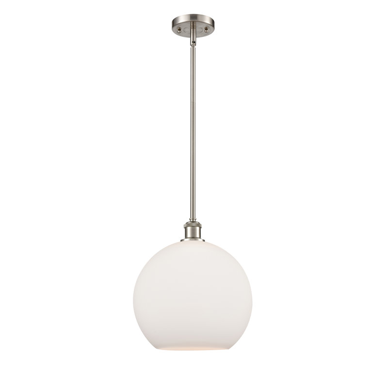 Luminaire suspendu sphère 1 lumière Cindi, H 14,38 po x l 11,75 po x P 11,75 po, Blanc, Nickel satiné brossé