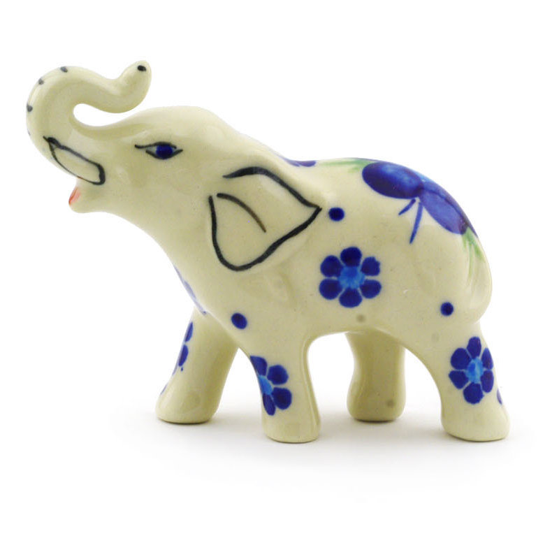 Figurine éléphant bleu-belle fleur en céramique