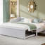 Lit de jour simple en L rembourré en L beige avec lit gigogne et extensible pour dormir très grand