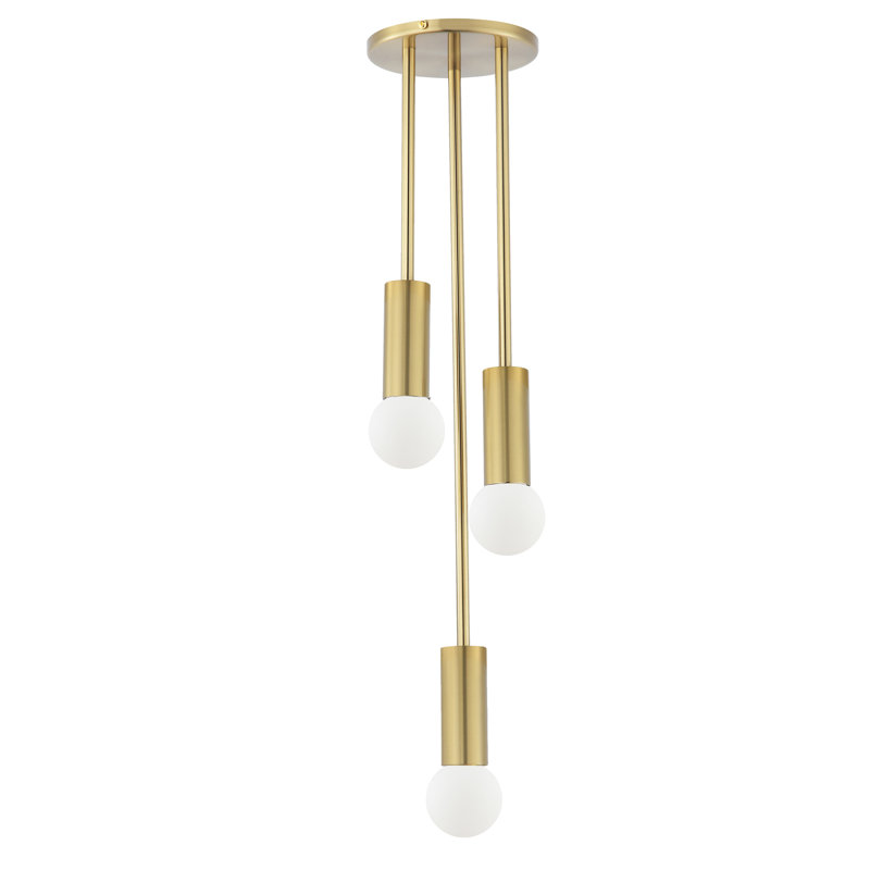 Luminaire suspendu cylindrique 3 lumières Aquilar, Laiton vieilli