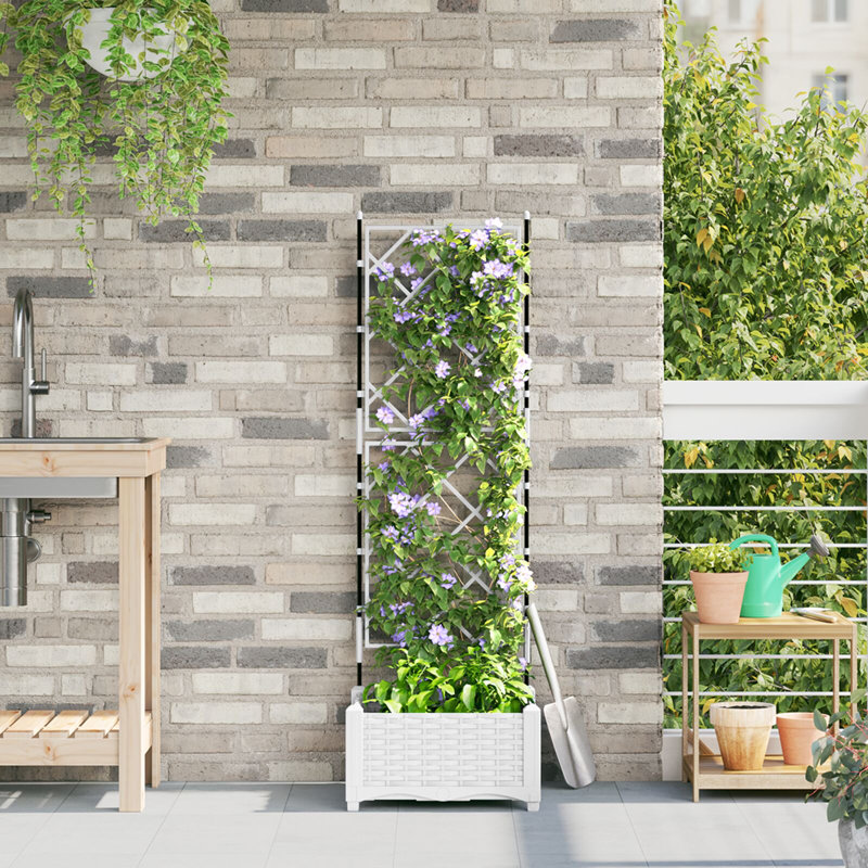 Garden Planter Steel Outdoor Container Modern Decor Terrace Stylish Pot, 125.5cm H x40cm W x 40cm D, White