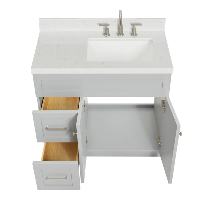 Hamlet 36.25'' Single Bathroom Vanity with Carrara Quartz Top, Gray