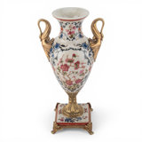 Blossom Scroll Porcelain Swan Handle Vase with Bronze Ormolu
