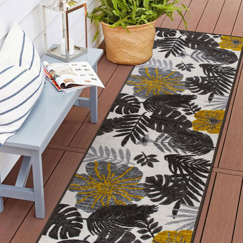 Tapis noir / jaune / gris Elma, Tapis de couloir de 2 pi x 7 pi