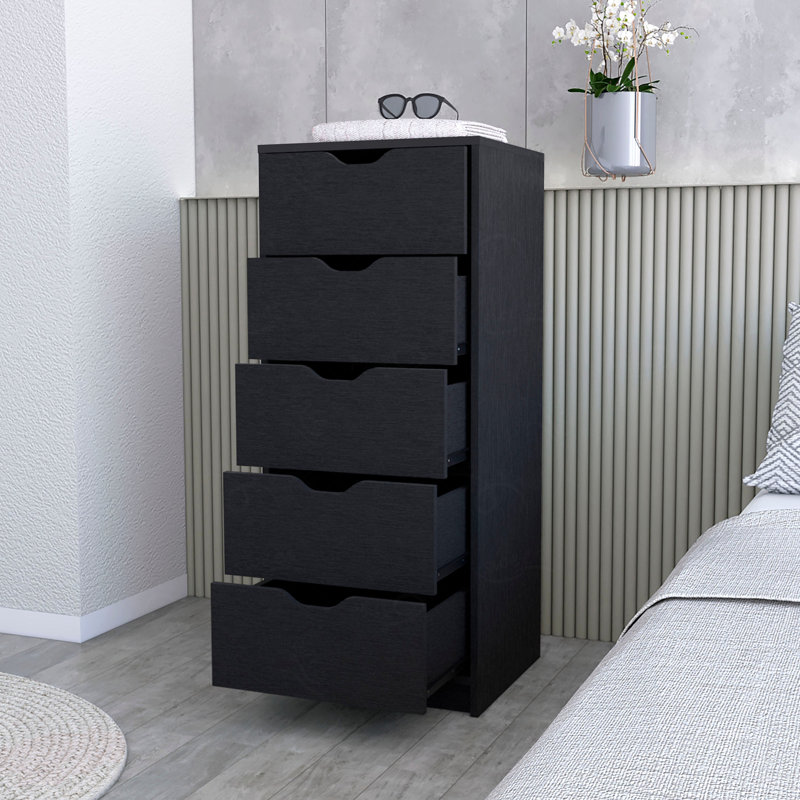 Commode 5 tiroirs étroits, Noir