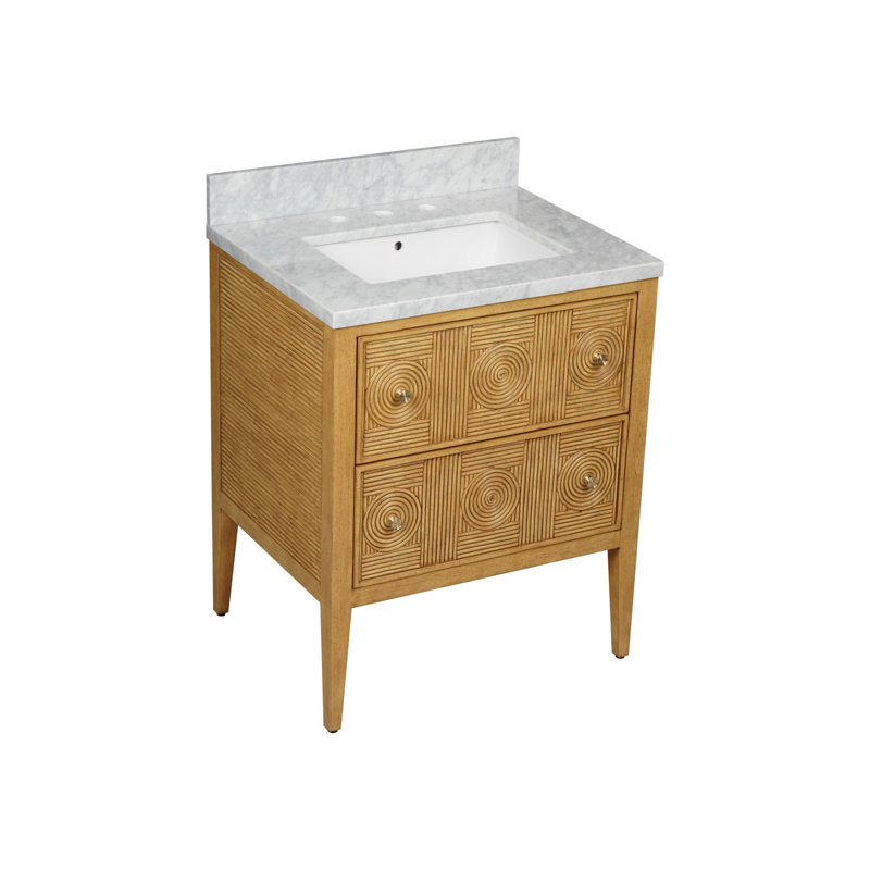 Santos 28" Center Single Bathroom Vanity with Vanity Top, Sea Sand/Natural/Brushed Brass/Polished Nickel​