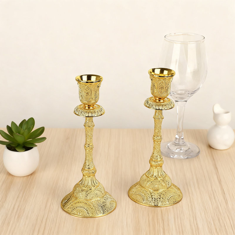 Vintage Taper Candle Holders Set Of 2, Elegant Floral Carved Candlestick Holders For Dining Table Centerpieces, Wedding, Home Decoration