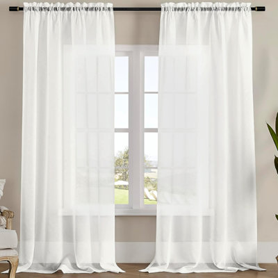 Sheer Window Rod Pocket Curtain Set - 63" Inches Long (2 Panels)