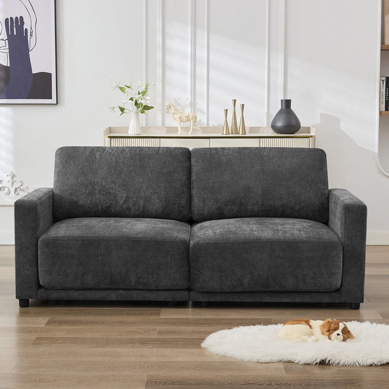 Causeuse à accoudoirs carrés 77,4 po, Gris