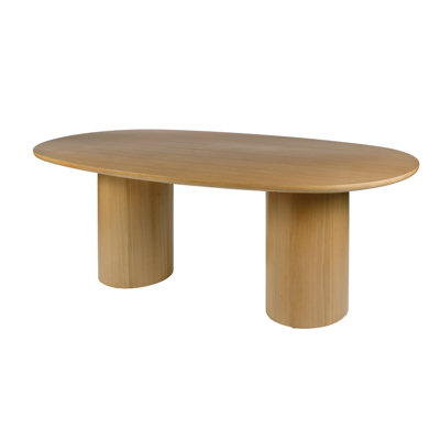 Dayzhane 84 In. W Oval Wood Double Pedestal Dining Table, Light Oak Brown