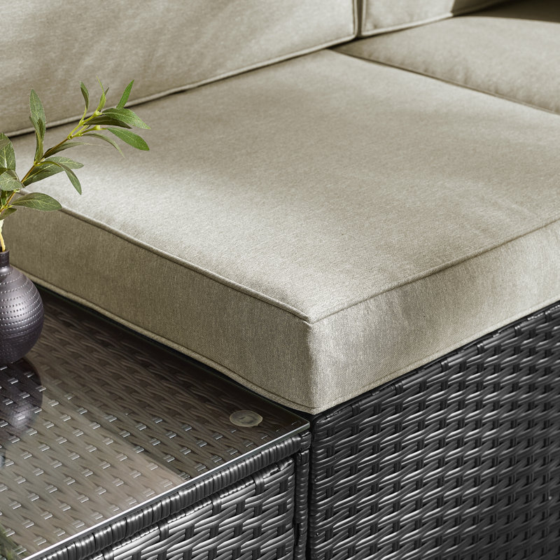 Miacomet Modular PE Rattan Garden Sofa Set and Table for Modern Gardens and Patios (Cover Included), Grey Cushion/Black Frame