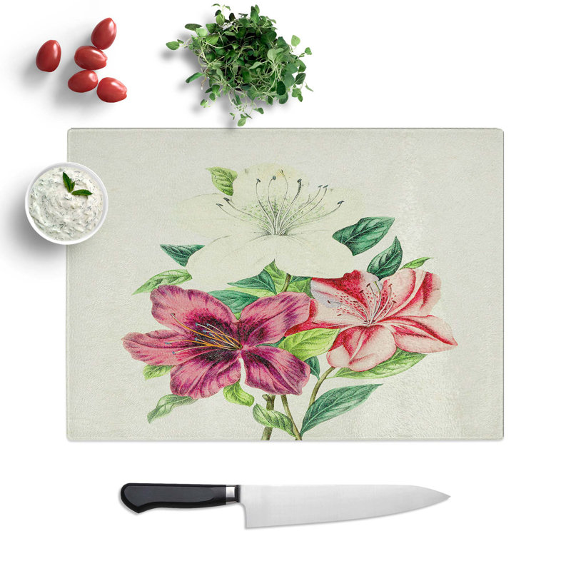 Glass Illustration of Beautiful Flowers Chopping Board, 39 cm W x 28.5 cm L
