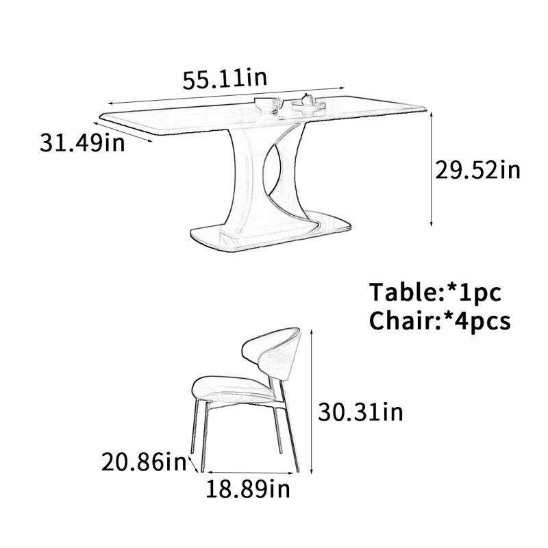 Solid Smoked Wood Dining Table, 29.52"H x 55.11"L x 31.49"W
