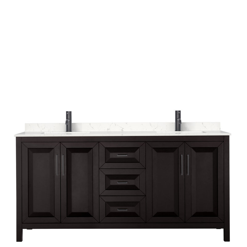 Daria 72'' W Double Vanity, Carrara Cultured Marble, Dark Espresso, Matte Black