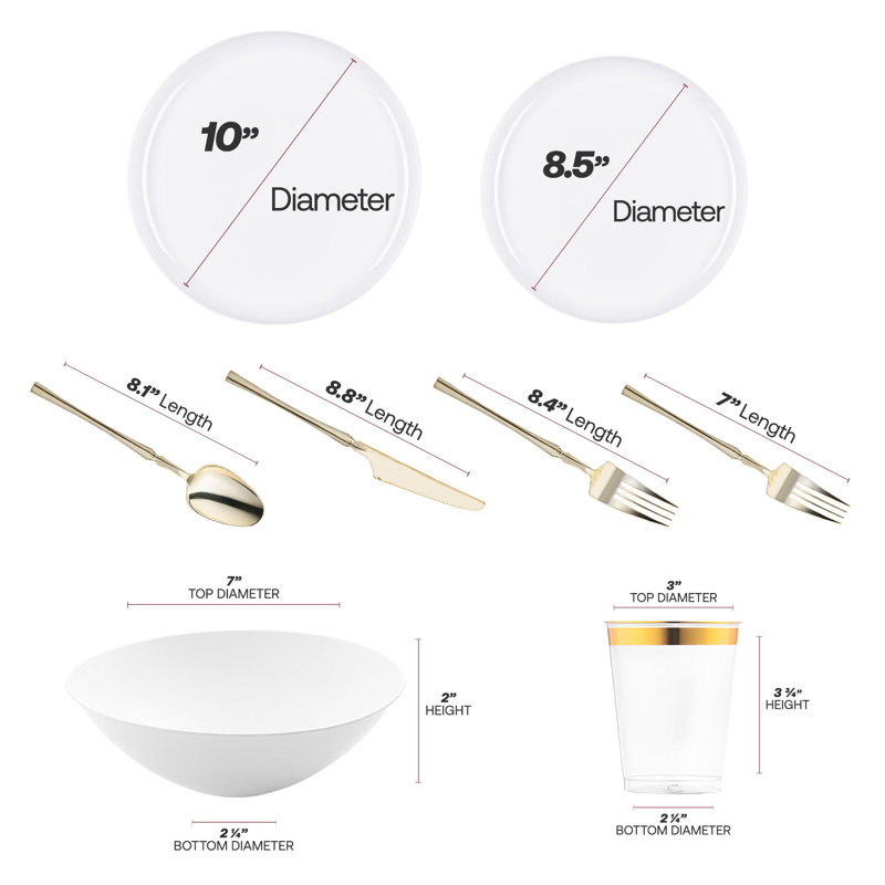 Ensemble de 60 couverts jetables en plastique blanc plat et rond